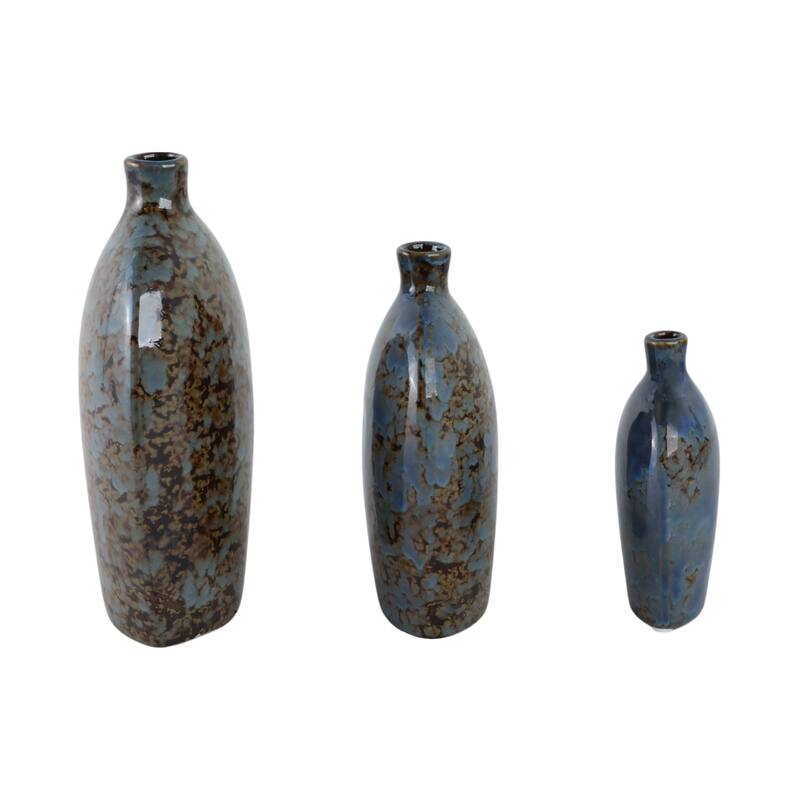 Stoneware Decorative Vases Modern Accent (Set of 3) - 10/8/6" Blue