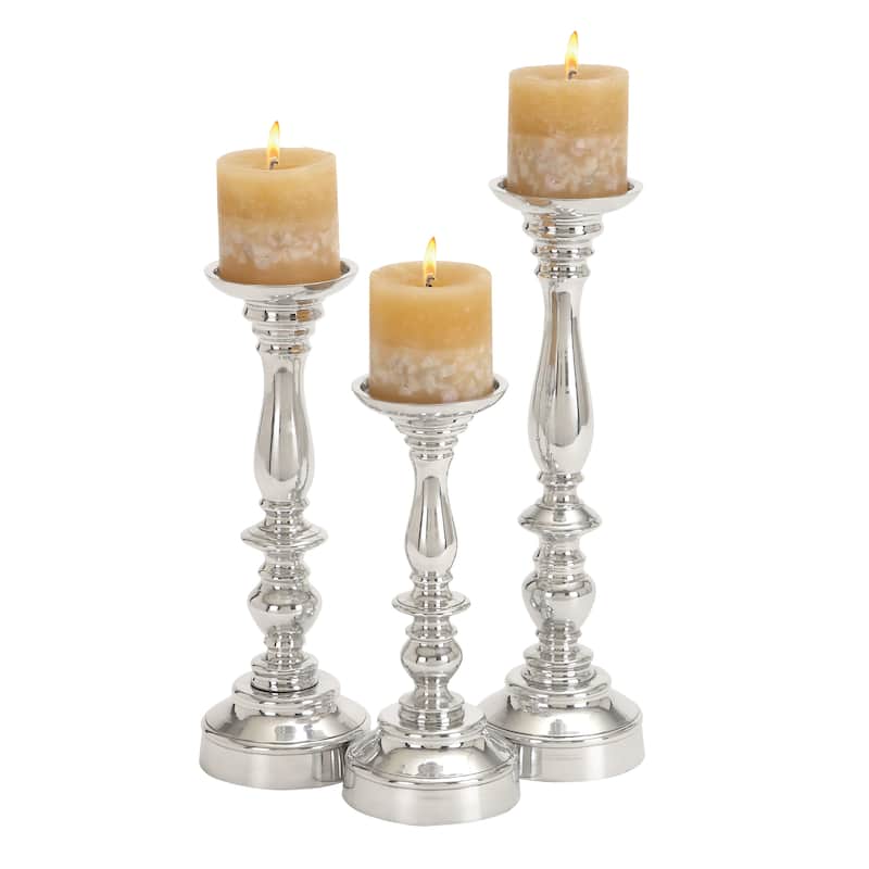 Aluminum Metal Candle Holder - Set of 3 Silver - Roche River Decor - 5"W x 5"L x 14"H