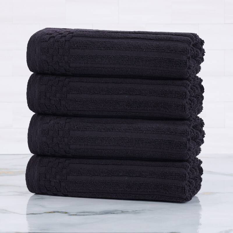 Superior Soho Ribbed Cotton Hand Towel Set of 4 - Black