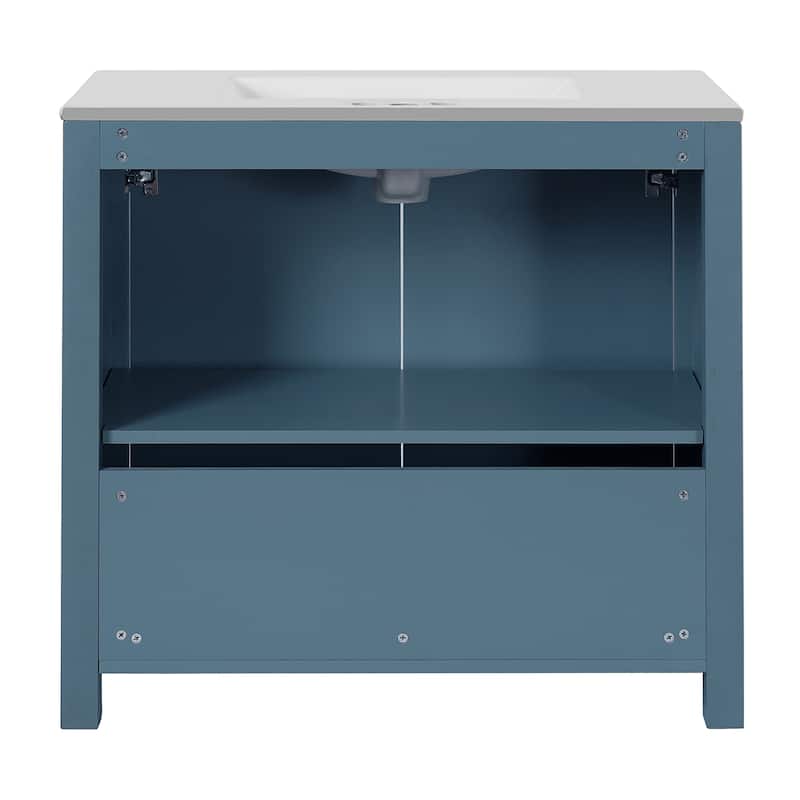 GDFStudio - Elysia Wood & Ceramic Bathroom Vanity with Sink & Storage Cabinet Organizer