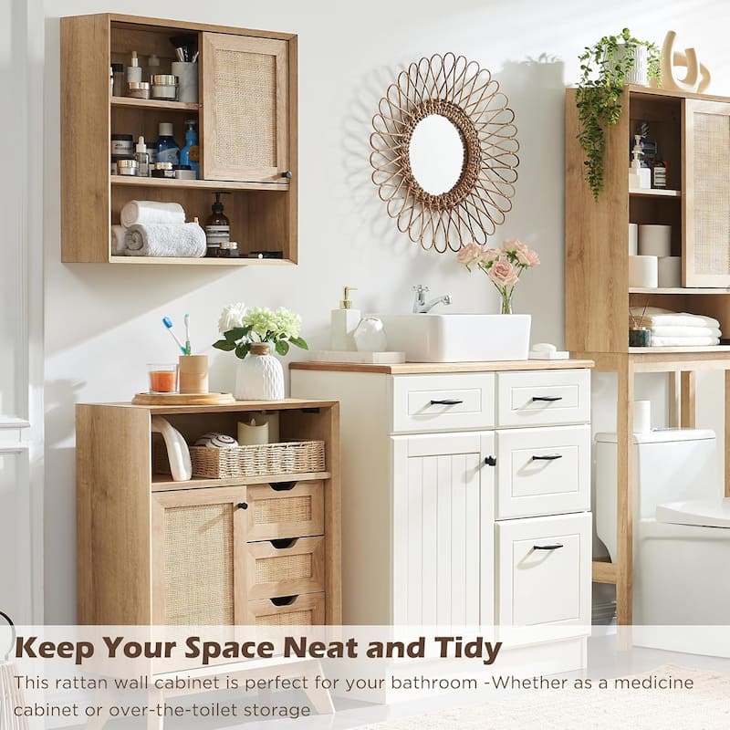 Hand-Woven Rattan Wall Storage Cabinet, Modern Medicine Cabinet