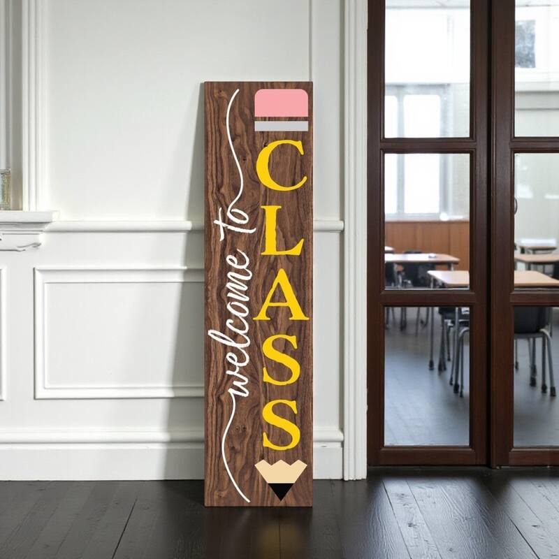 HomeRoots 36" Brown Solid Wood Welcome To Class Porch Sign - Brown - Wood