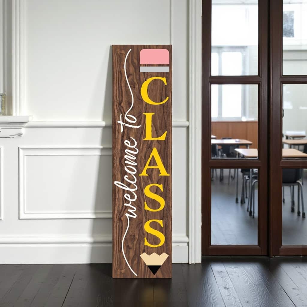 HomeRoots 36" Brown Solid Wood Welcome To Class Porch Sign