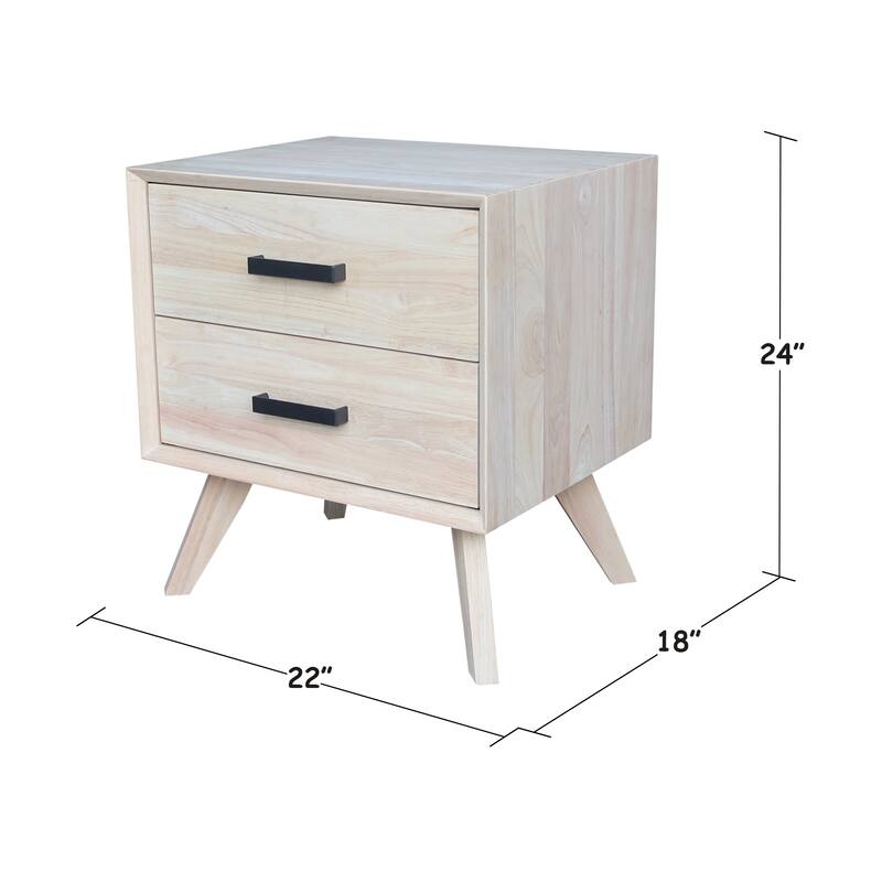 International Concepts Solid Wood 2-Drawer Nightstand, Wide-Body Ready to Finish Bedside Table with 18.5" Wide Drawers