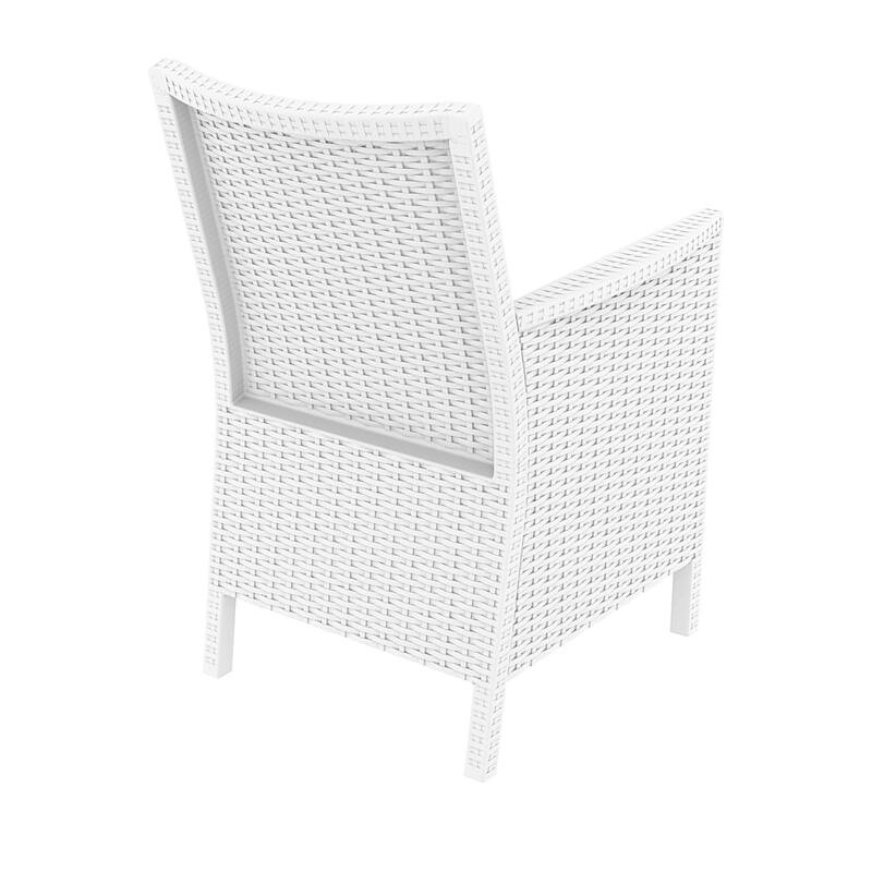 35.5" White Patio Dining Arm Chair with Sunbrella White Cushion