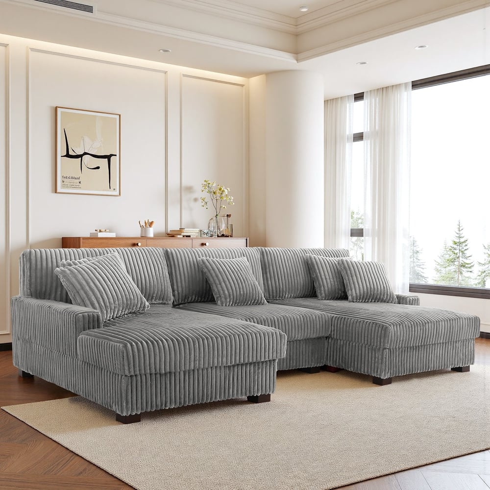 118.4"W Plush Modular Sectional Sofa with Pillows