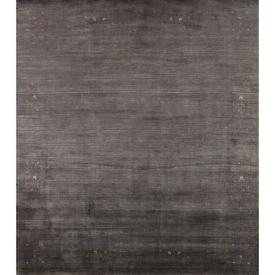 Striped Gabbeh Square Area Rug Handmade Wool Carpet - 9'10"x 9'7"
