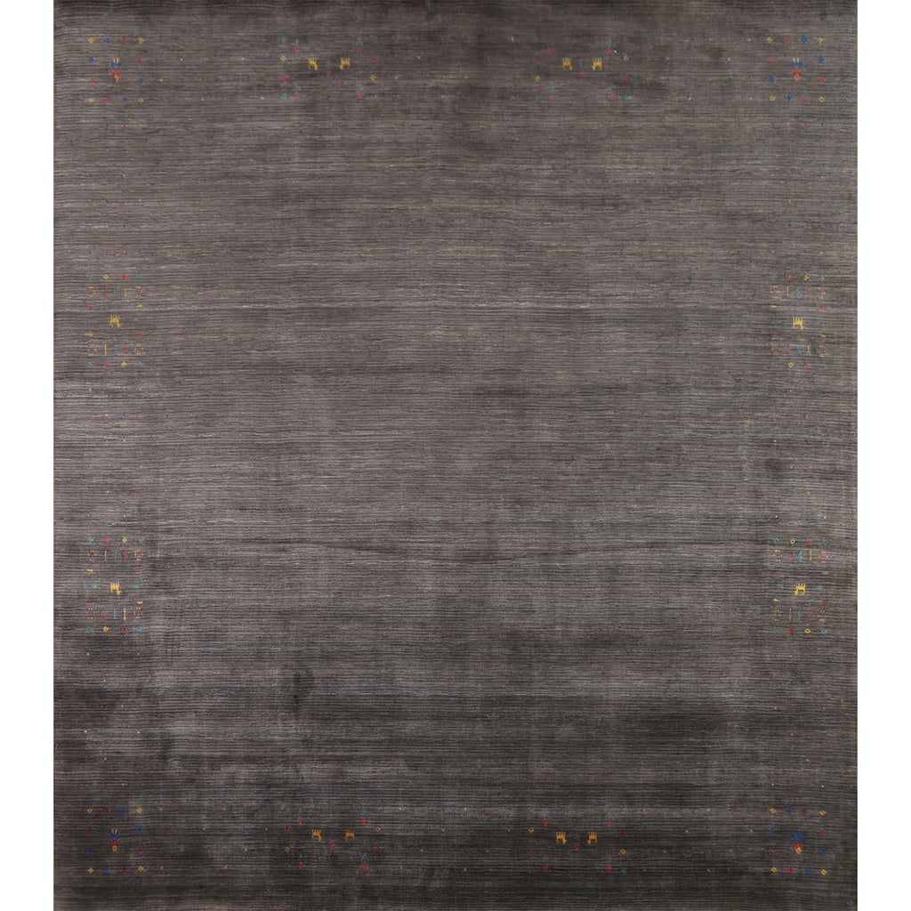 Striped Gabbeh Square Area Rug Handmade Wool Carpet - 9'10"x 9'7"