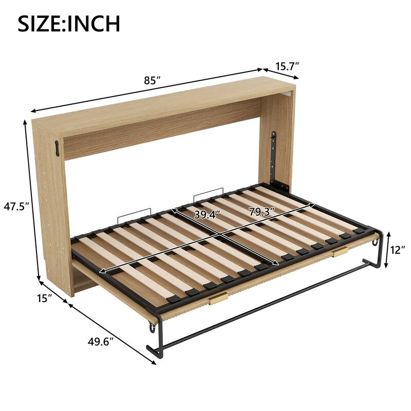 Twin-Size Murphy Bed with LED Lighting, Folds into a Cabinet, Natural Finish