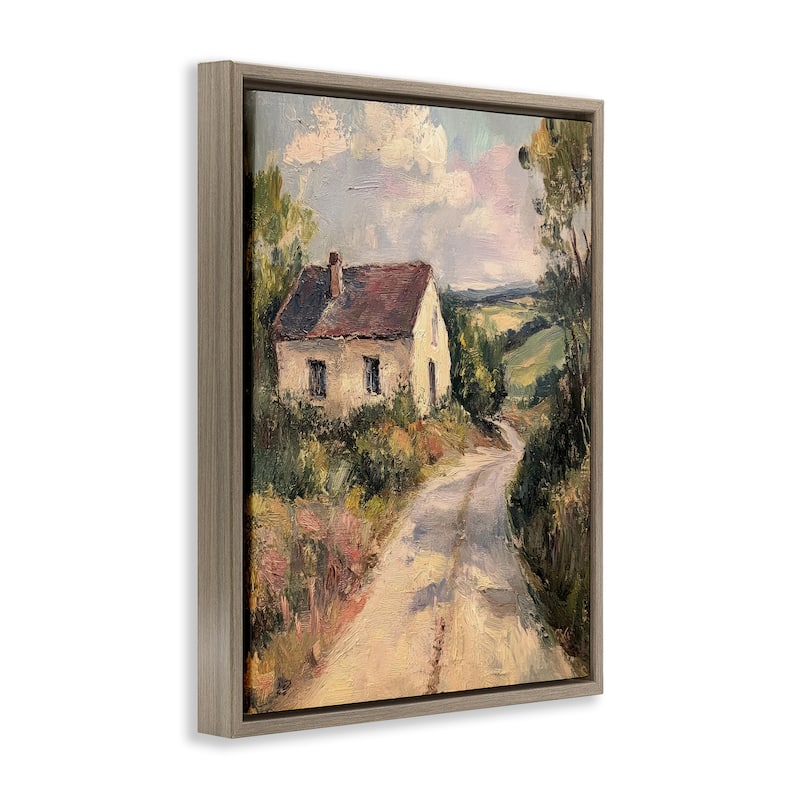 Stupell Scenic Cottage Road Framed Floater Canvas Wall Art Design By Petal Prints Design