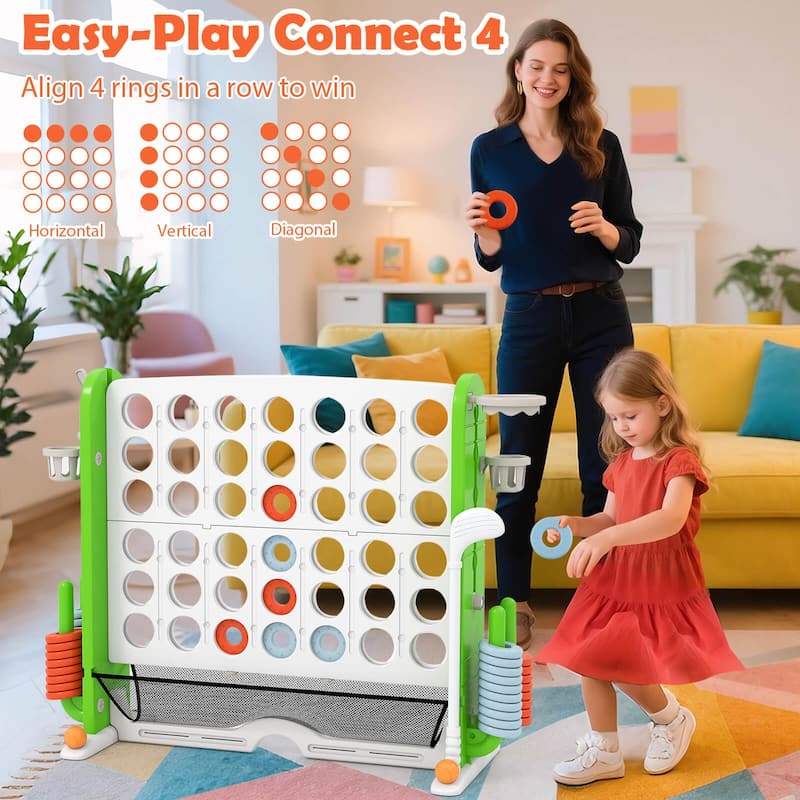 Costway Giant 4-in-a-Row Game Set with Ring-toss, Basketball Hoop, - See Details