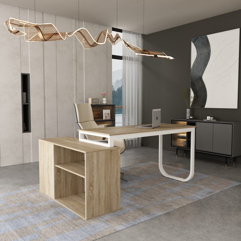 55" L-Shaped Computer Desk - Storage Workstation - 5 Colors Large - Wood