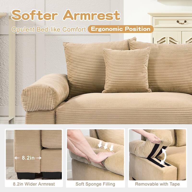 54" Oversized Cloud Sectional - Extra-Thick Cushions, Corduroy Fabric, Easy Assembly - Living Room, Study