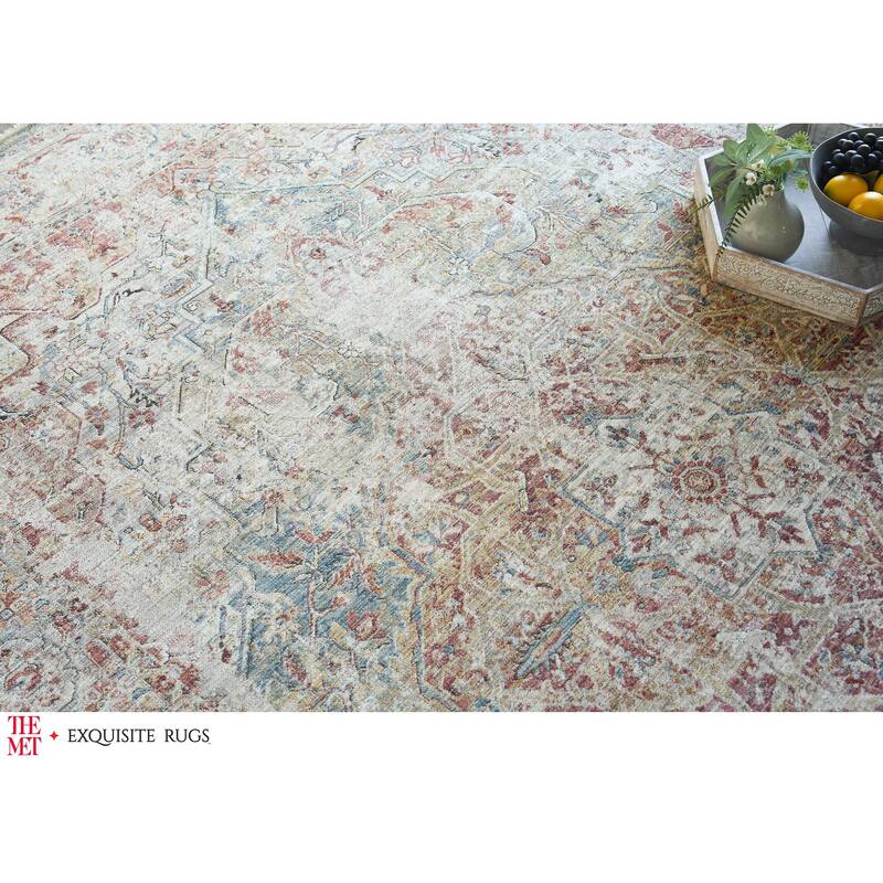 The Met X Exquisite Rugs Antique Loom Rust/Light Blue Area Rug.