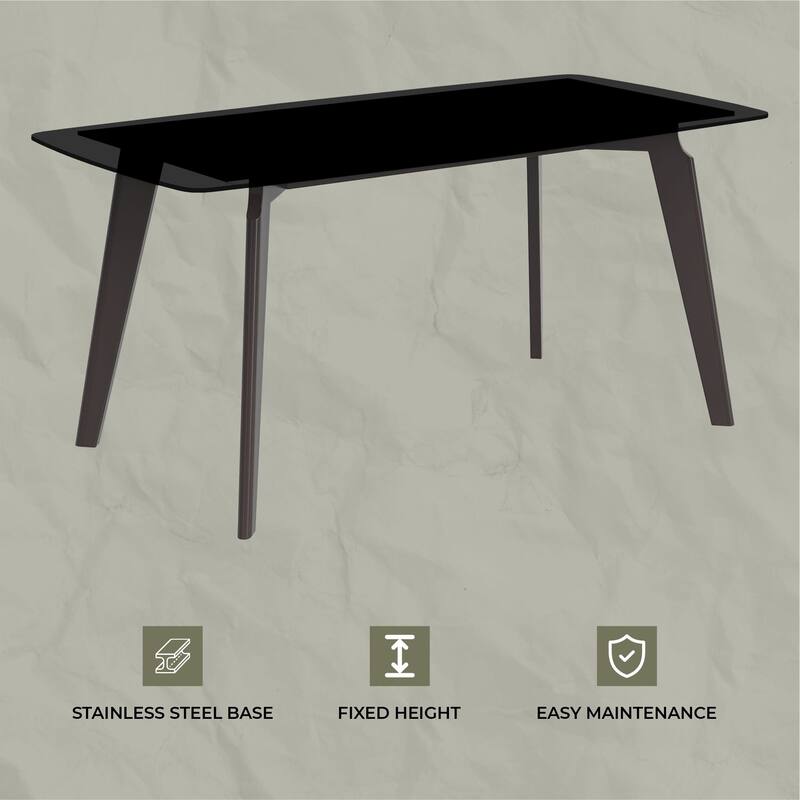 Krevor Modern Dining Table with Rectangular Sintered Stone or Glass Wide Tabletop and Black Steel Base