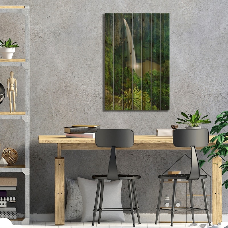 Bridal Veil Falls Near Raglan, New Zealand Print On Wood by Andy Reisinger - Multi-Color