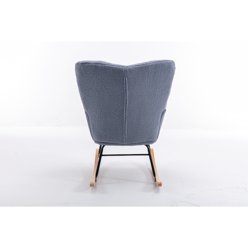Nursery Chair Light Blue Teddy Cushioned Rocking Chair Fabric Rocking Glider Armrest Rocking Chair with Rocking Legs