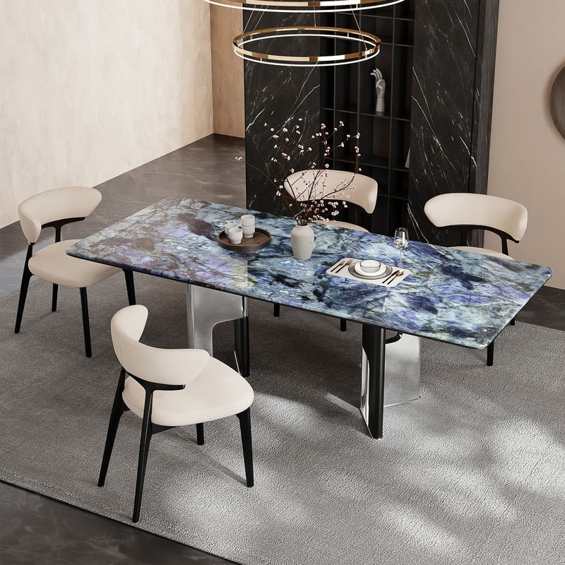 Modern 78.7" Dining Table, Glossy Sintered Stone Top, for 6-8 persons - 78.74"