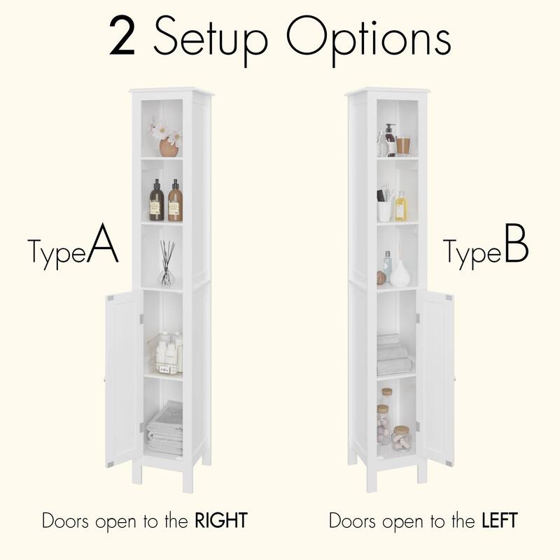 66.92" Tall Storage Cabinet for Bathroom w/ Adjustable Shelves,Slim 1 Doors Freestanding Cabinet w/ Anti-Tip, Open Compartments