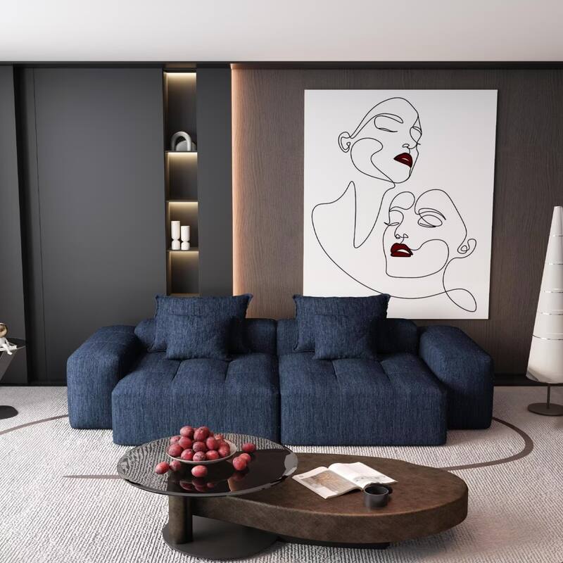 Oversized Modular Sectional Sofa,Sparkling Chenille Fabric,DIY Sofa - 2-Chaise+2-Amrest - Blue