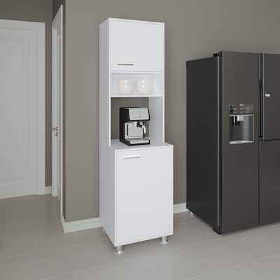 Kitchen Pantry, 2 Doors, 4 Legs, 5 Shelves with durable engineered wood construction, White,easy to assemble