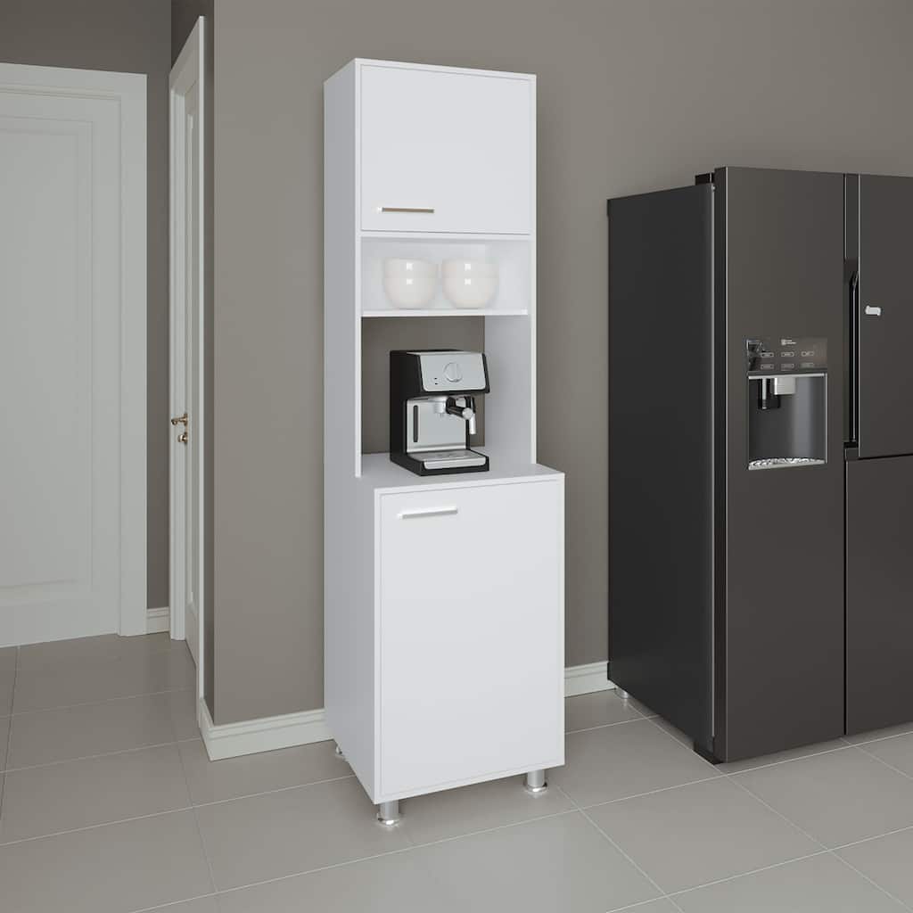Kitchen Pantry, 2 Doors, 4 Legs, 5 Shelves with durable engineered wood construction, White,easy to assemble