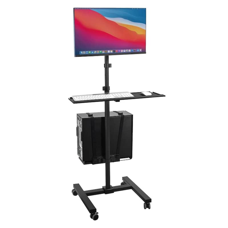 Mount-It! Rolling Computer Cart, Mobile Workstation with Tray Monitor Mount and CPU Holder, and Height Adjustable