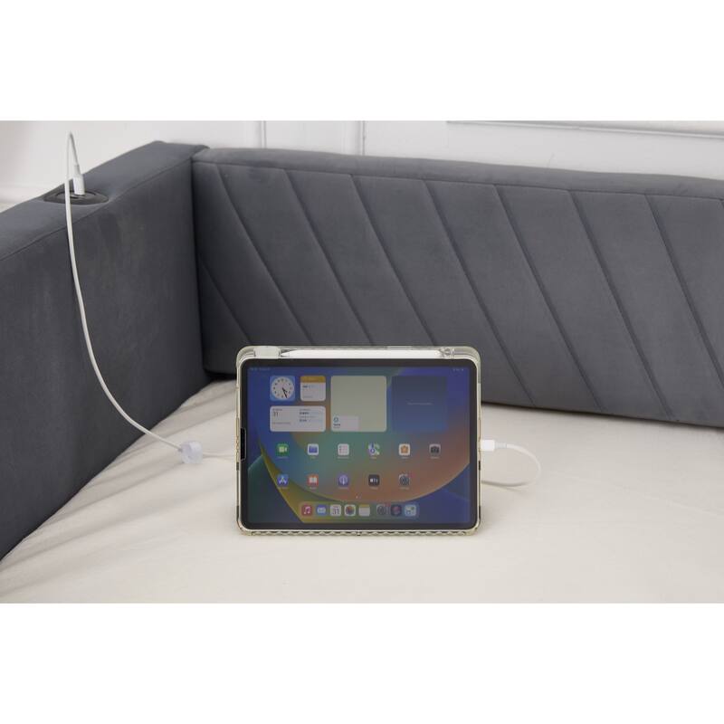 Twin Size Velvet Daybed with Trundle, USB Charging Port & Side Pockets, Modern Upholstered Sofa Bed with V-Pattern Backrest