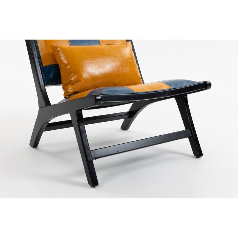 PU Leather Upholstered Mid Century Lounge Side Chair with One Pillow for Living Room