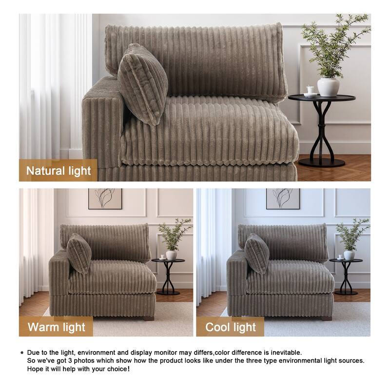 40"W Plush Corduroy Corner Accent Chair Sectional Module with Pillow