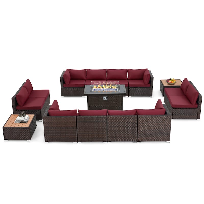 12-Person Patio Conversation Set with Fire Pit Table, All-Weather Wicker Outdoor Furniture