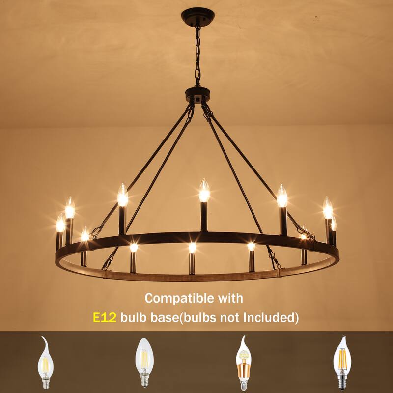 Dineen 12-Light Vintage Candle Style Wagon Wheel Chandelier