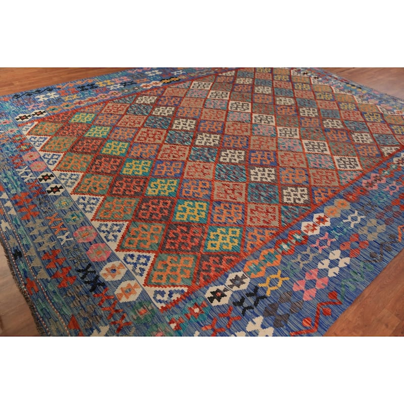 Reversable Kilim Oriental Area Rug Flatweave Wool Carpet - 10'2"x 12'11"
