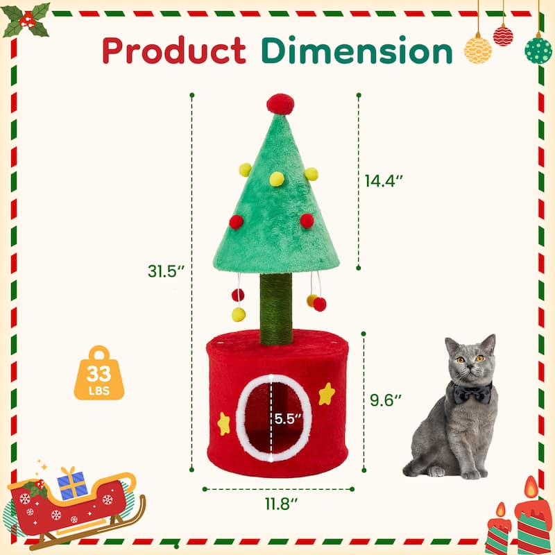 Christmas Cat Tree Tower for Indoor Cats - Green