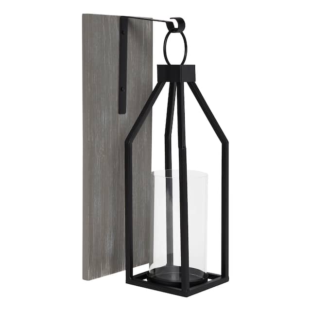 Kate and Laurel Oakly Wood and Metal Wall Sconce Candle Holder - 7x19 - Gray