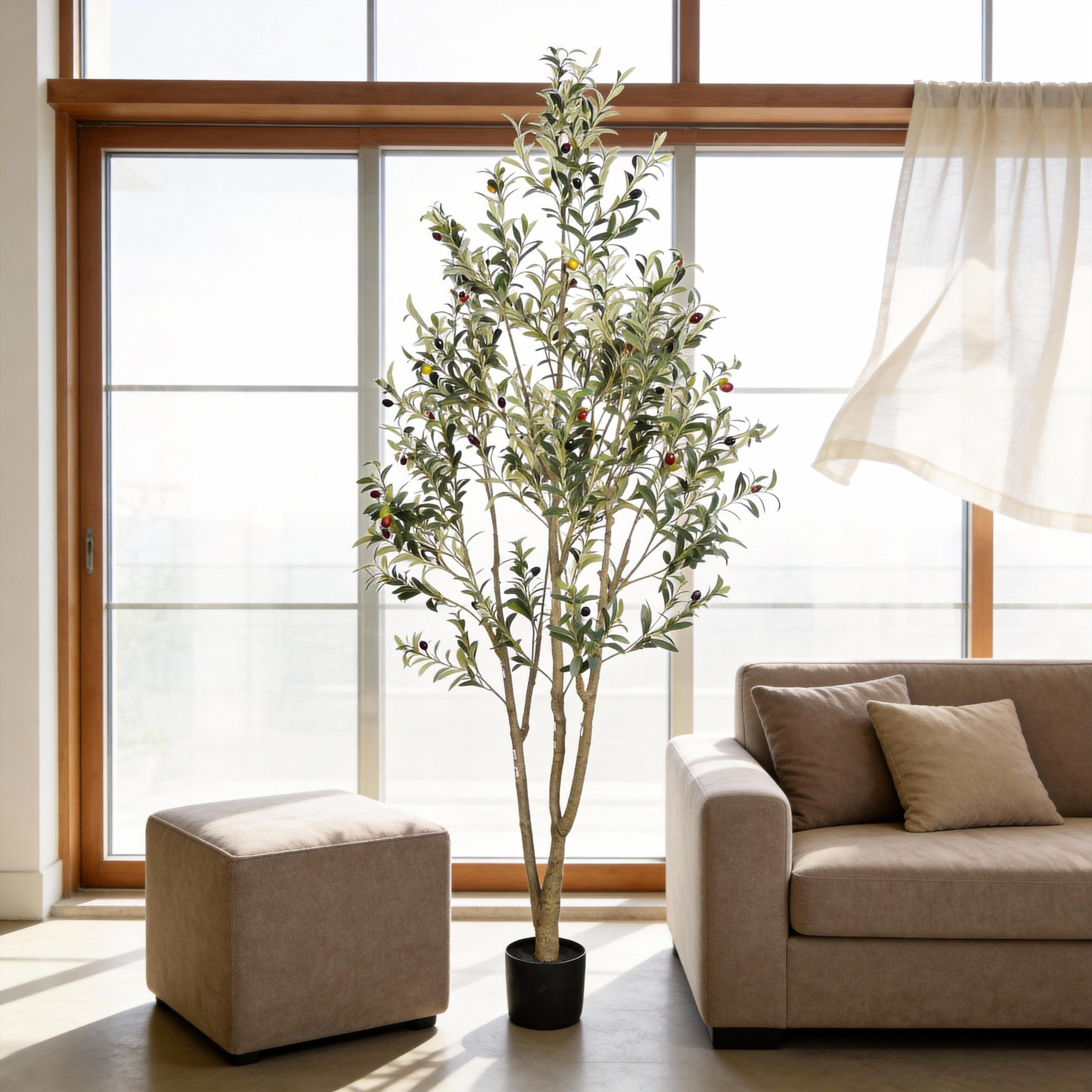 7" Artificial Olive Tree in Black Plastic Pot, 1pc/set