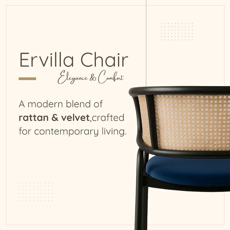 Ervilla Ergonomic Wicker Back Velvet Accent Dining Armchair with Powder Coated Steel Legs Protective Pad