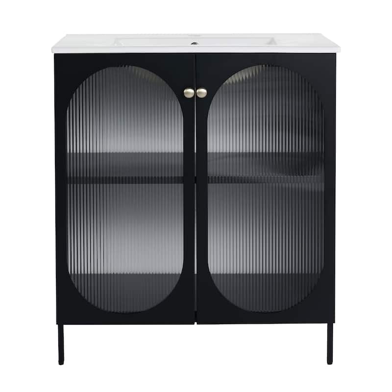 30 inch Plywood Freestanding Bathroom Vanity with Integrated Ceramic Sink
