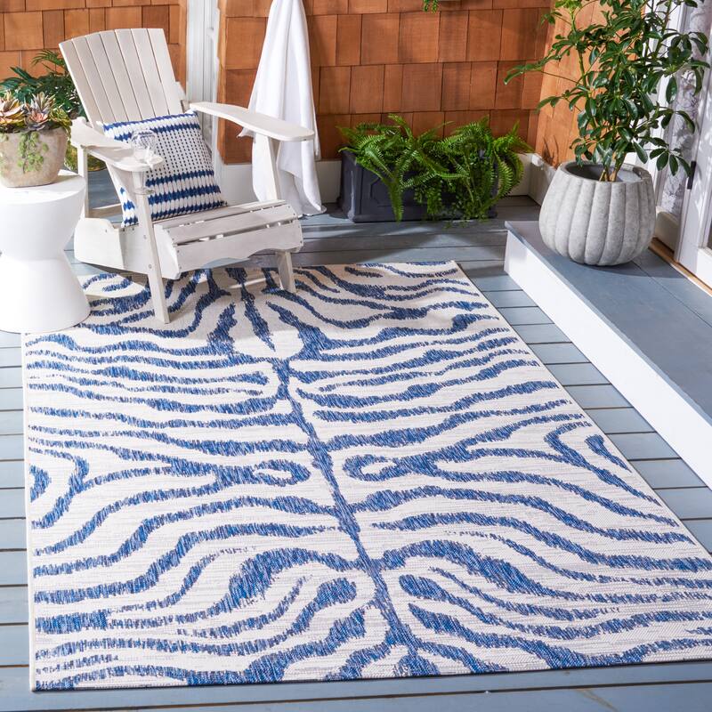 SAFAVIEH Courtyard Kalyonka Indoor/ Outdoor Waterproof Patio Backyard Rug - 9' x 12' - Ivory/Navy