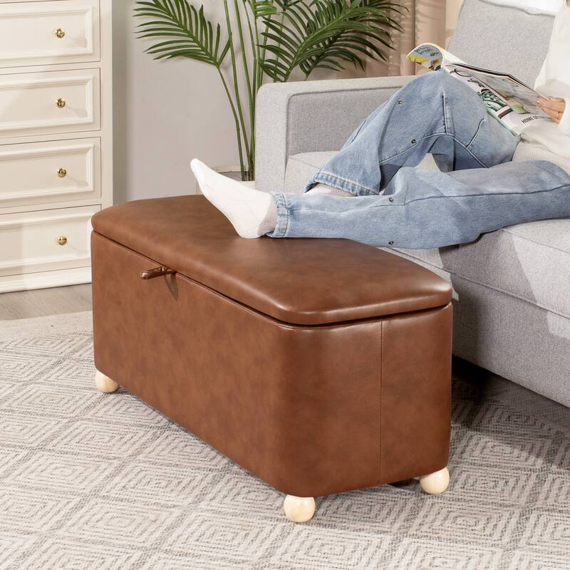 Adeco Storage Ottoman End of Bed Bedroom Entryway Bench