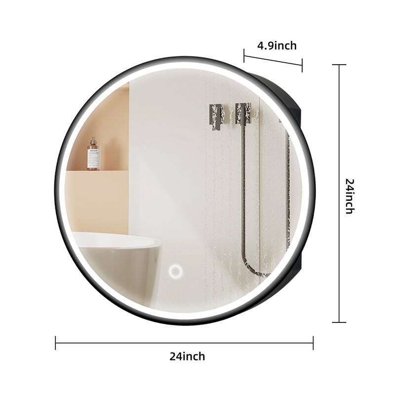 Alvana LED Black framed Wall mount Medicine Cabinet with Mirror Anti-fog function with 3 colors light