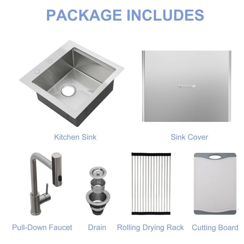 21 Inch Drop-in Single Bowl 16 Gauge Stainless Steel Kitchen Sink with Pull-Out Faucet in Brushed Nickel - 21'' x 20'' x 9''