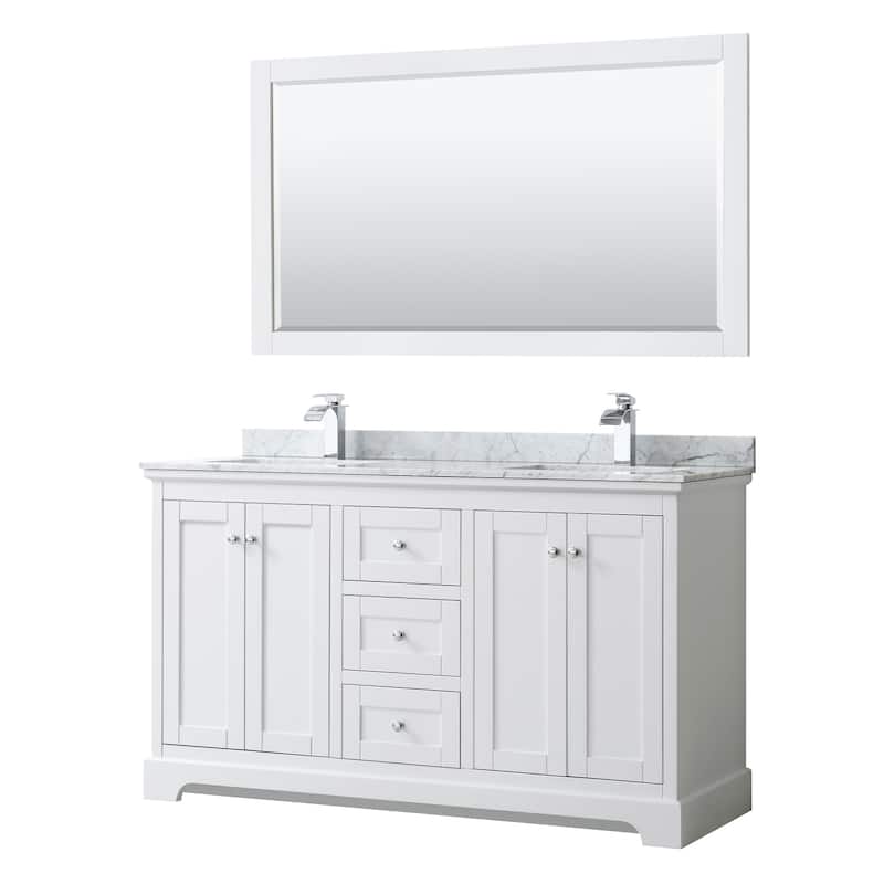 Avery 60-inch Double Vanity, Marble Top, Square Sinks, 58-inch Mirror