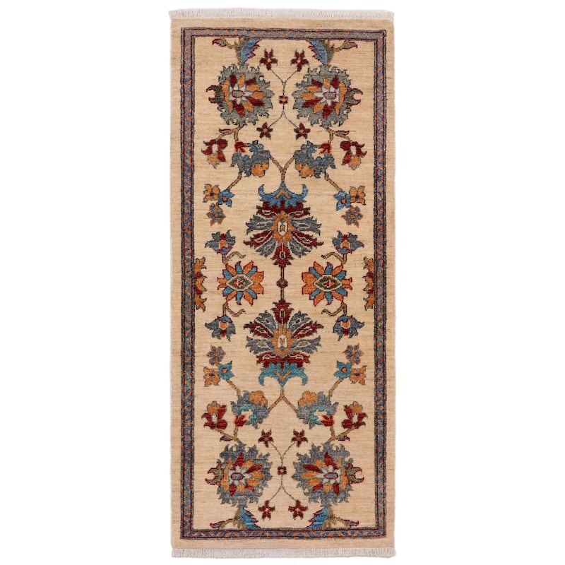 Shabby Chic Ziegler Teagan Beige Red Hand-Knotted Wool Runner - 2'2'' x 5'0''