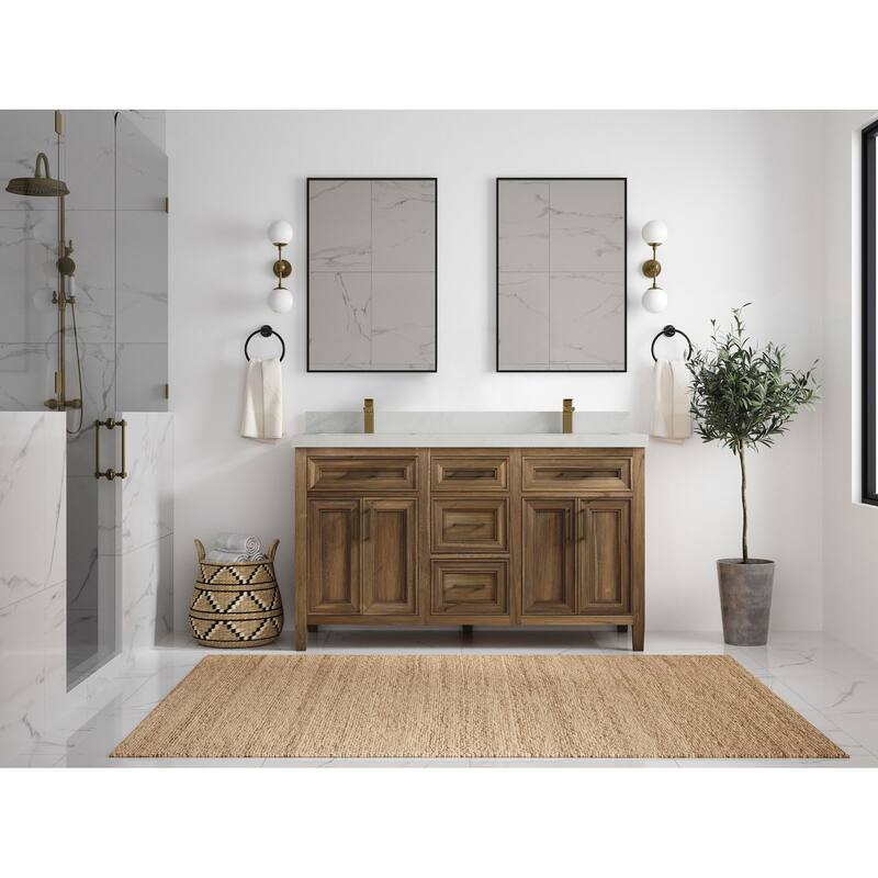 Willow Collections 60 in. W x 22 in. D Santa Monica Teak Double Sink Bathroom Vanity with Countertop