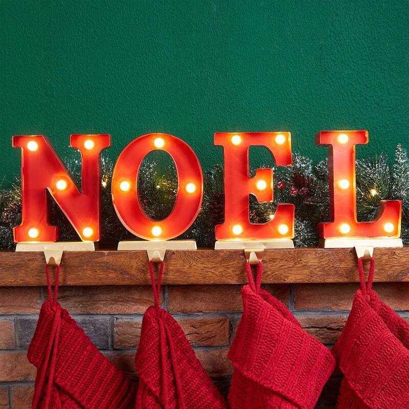 Glitzhome 6-7" H Heavy Duty Christmas NOEL Stocking Holders Mantel Ornament