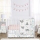 preview thumbnail 1 of 4, Sweet Jojo Designs Pink Grey Jungle Sloth Leaf Girl 4pc Nursery Crib Bedding Set - Blush Turquoise Green Tropical Rainforest