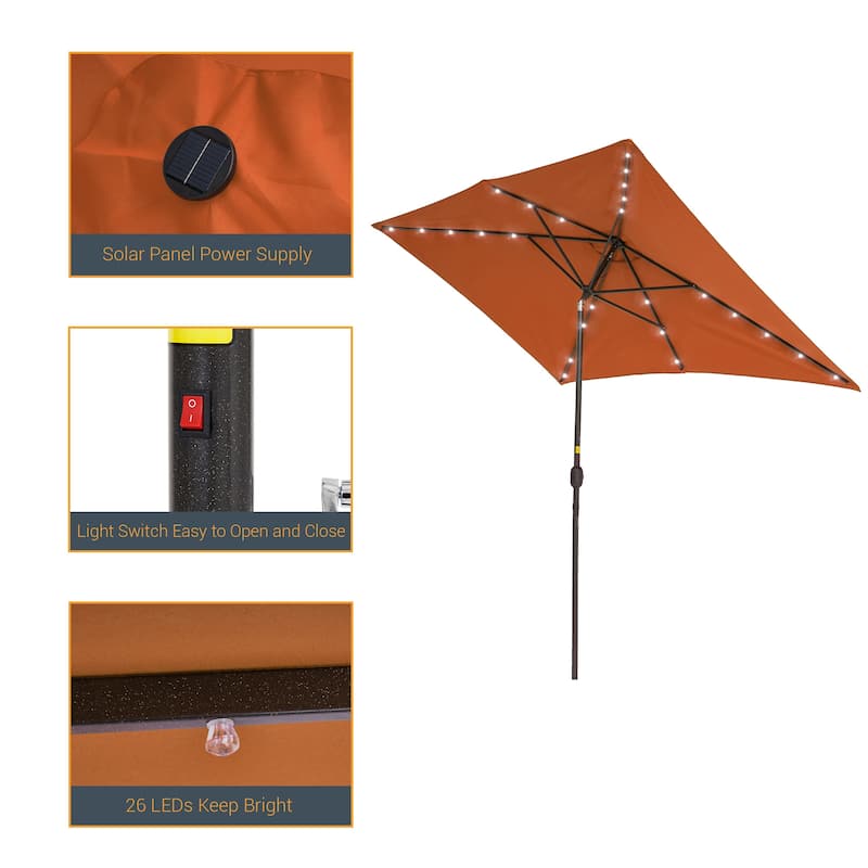 LIVOOSUN Patio LED 10 x 6.5Ft Market Umbrella Aluminum/Steel Outdoor Table Rectangle Umbrella with Tilt