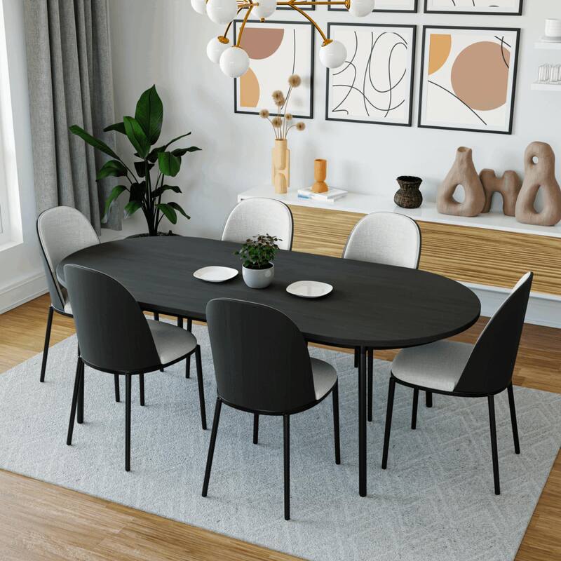 Dining Chair with Upholstered Seat and Back Side Chair with MDF Wood Frame in Black Steel