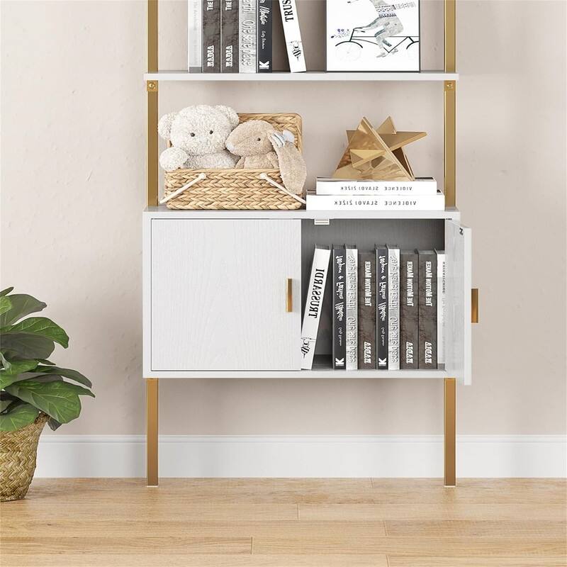 Ladder Bookshef with Cabinet Wall Mounted Bookcases - 13.8"D x 23.6"W x 72.8"H